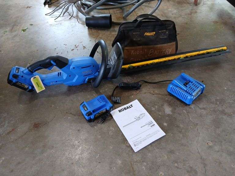 Kobalt 24V 24" hedge trimmers, charger, (2) 4Ah batteries image