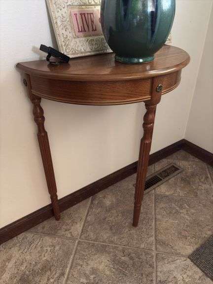 Half moon table, wall mirror and decor