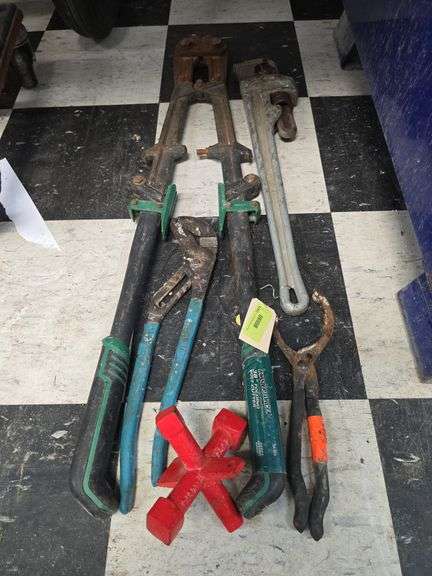 24" alum pipe wrench, 36" folding bolt cutters, channel locks etc.. image
