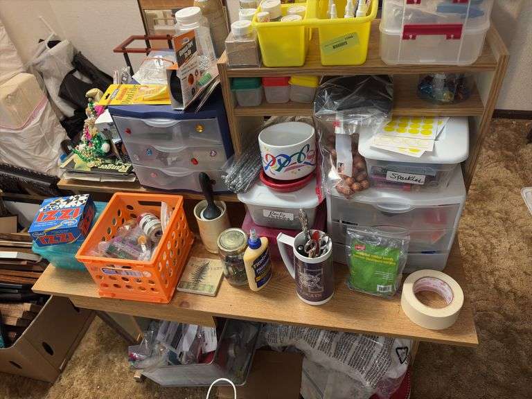 Crafting table and all supplies on and under, enough for an army of children image