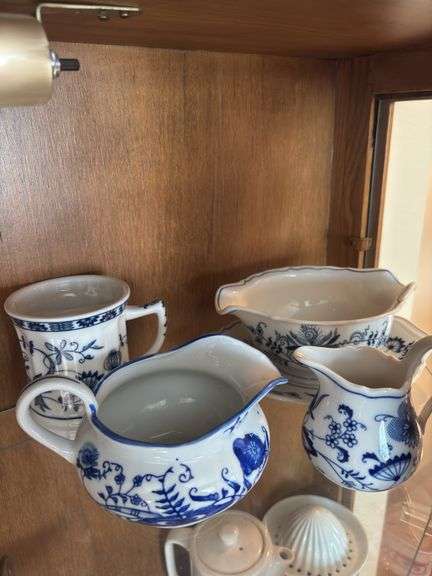 Blue Onion Viema Woods Fine China large Creamer & shaving cup, gravy bowl, small pitcher image