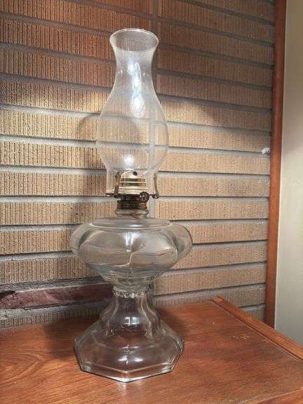 Vintage clear glass oil lamp-19” tall image