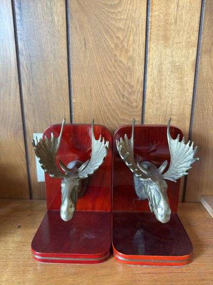 Pair of solid brass moosehead bookends image
