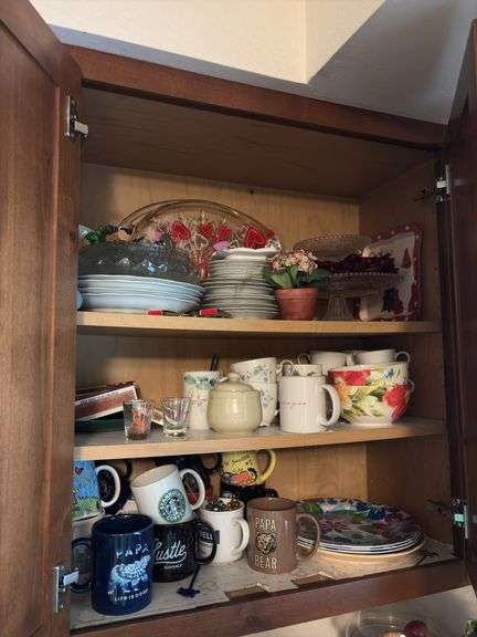 Lotsa coffee mugs, plates, cake plates, bowls, drinking glasses and more “F” cupboards image