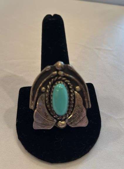 Vintage Native American Turquoise Ring, no markings, size approximately 11 image
