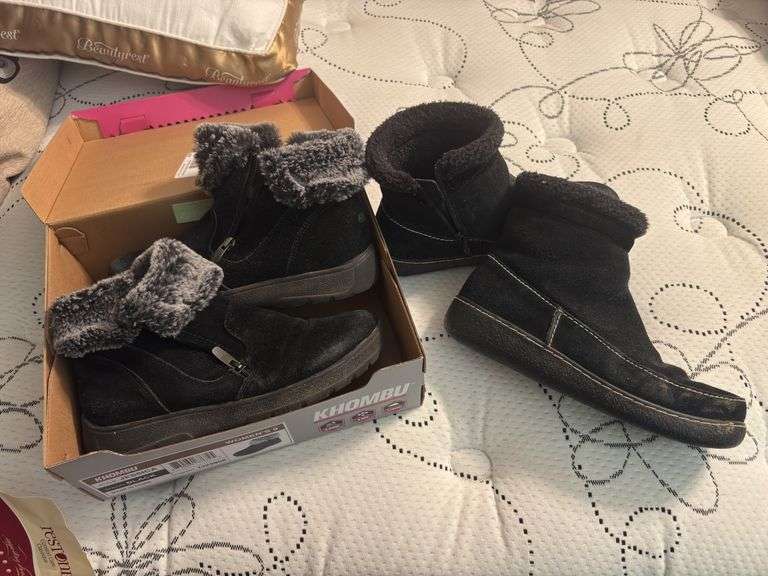 Two pair pairs of ladies winter boots size 9 image