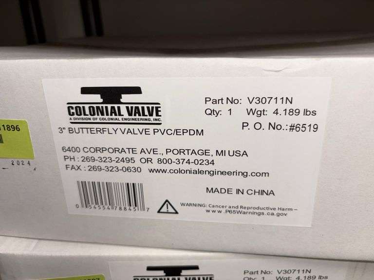 Colonial Valve 3” butterfly valve pvc/epdm Part V30711N image