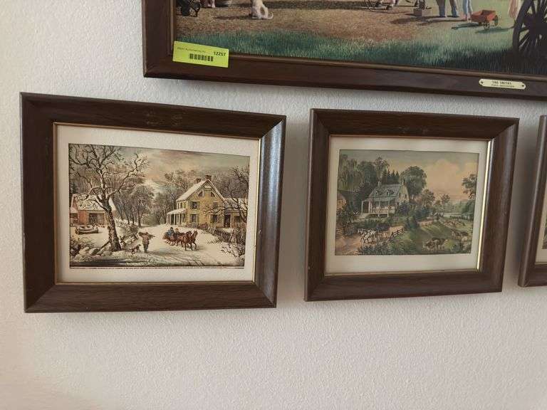 Classic blacksmith print and 4 Currier & Ives seasonal prints