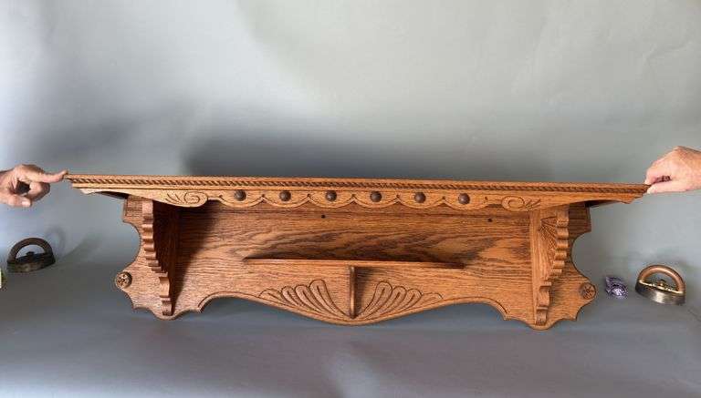 Ornate oak shelf 4' x 1' tall image