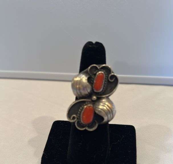 Native American Red Coral Ring size approximately 8 image
