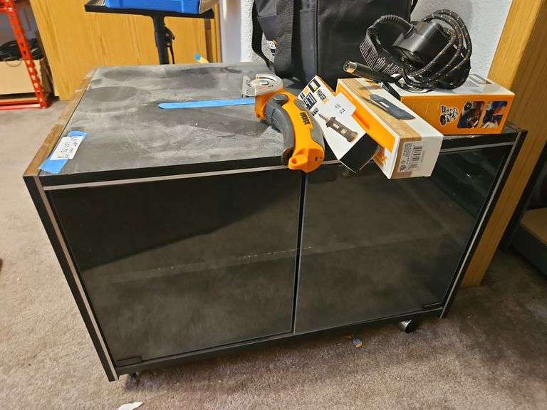 Cabinet on Rollers with Glass Doors, 26 x 19 x 18h, Cabinet Only, No Contents