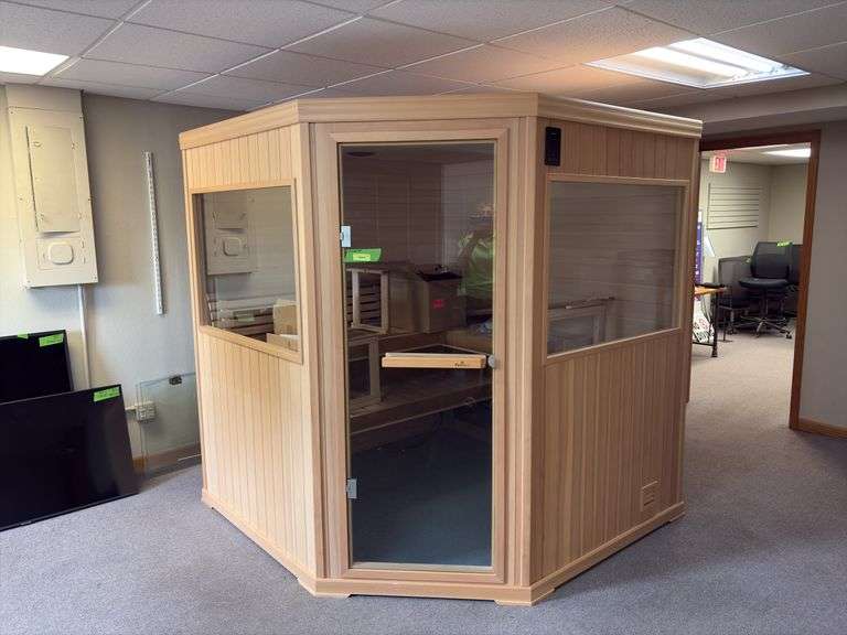 72x72x80 finnleo infrared spa with Bluetooth These are untested floor model spas, sold AS IS image
