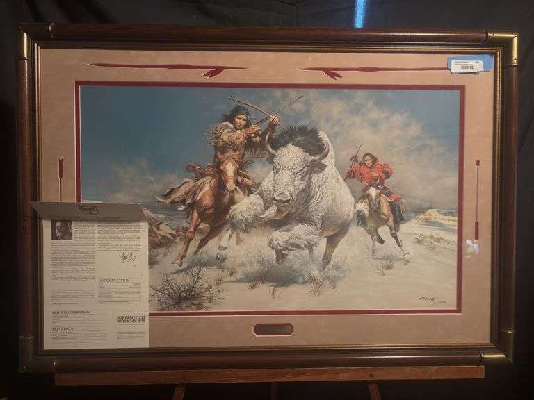 Signed and numbered print by Frank McCarthy “Big Medicine” with certificate of authenticity 42 x 28 image