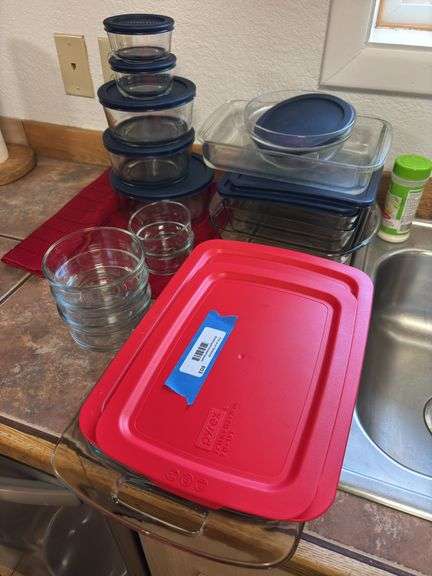Large lot of glass baking and storage dishes many with lids image
