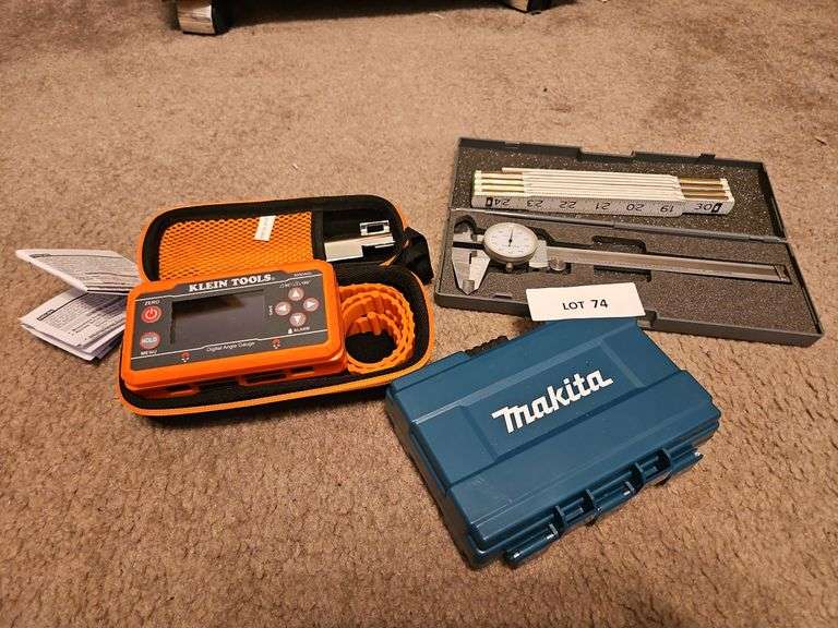 Klein Digital Level with Programmable Angles, Makita Drill Bits, Dial Calipher