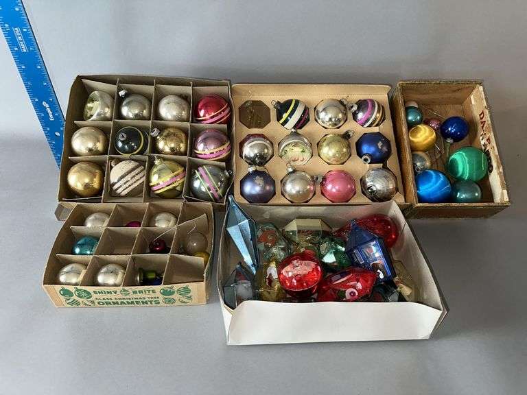 Assorted Christmas tree ornaments, some Shiny Brite image