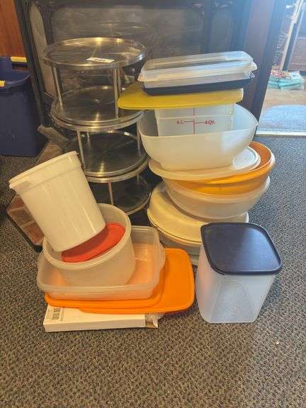 Plasticware mostly Tupperware and metal spice Lazy Susan’s image