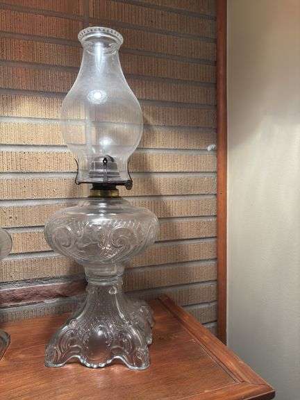 Vintage clear oil lamp-19” tall image