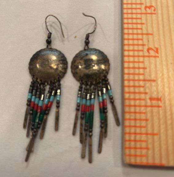 Native American beaded pierced earrings image