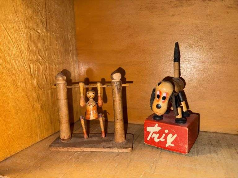 Wooden toys-acrobat and Trix the dog image