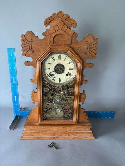 Oak kitchen clock w/ alarm and key image