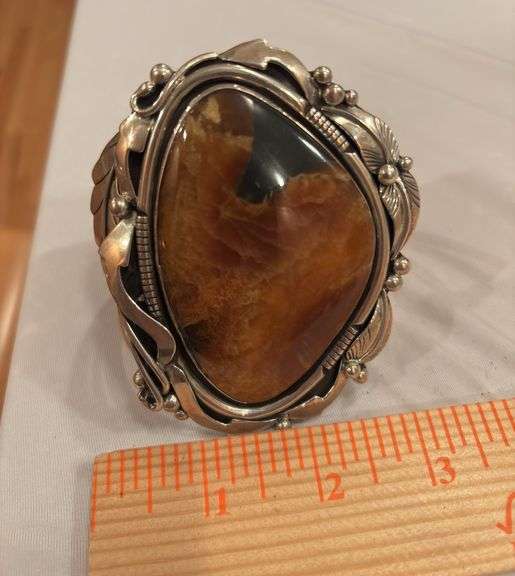 Southwestern Handwrought Jasper cuff bracelet unsigned image
