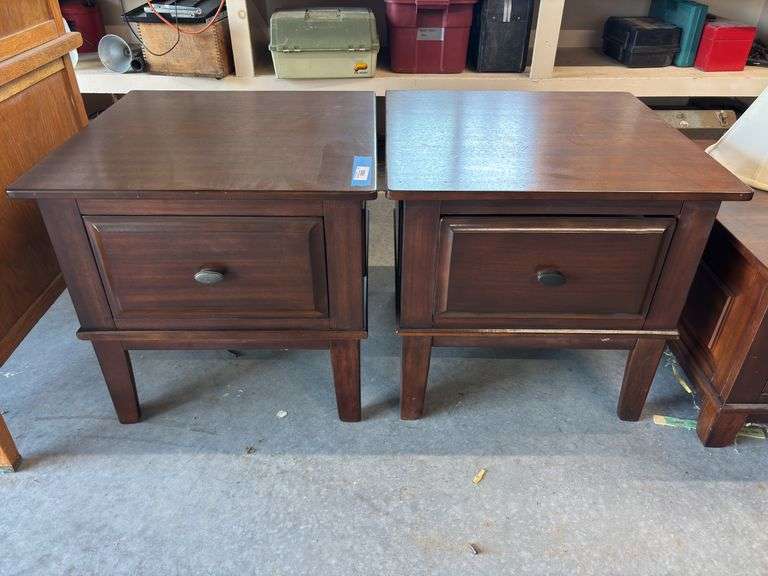Pair of matching dark wood side tables 26 x 26 x 25 image