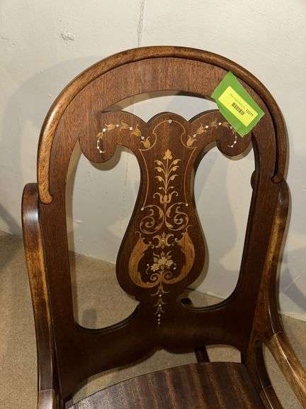 Mahogany and walnut arm rocker w/ inlaid back
