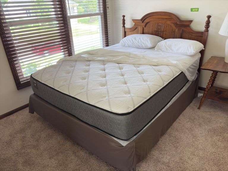 Full size headboard with Sealy Slumbercrest Collection mattress and box sping, like new image