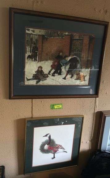 Weekend children and giant snowball print, and goose w/ wreath print image