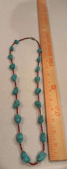 Turquoise and coral necklace image