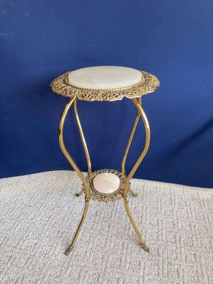 Brass parlor stand with marble inserts Approx 32” tall image