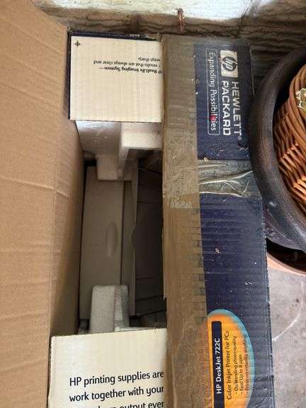 Shelf and all includes many terra cotta planters, baskets, hp printer, sprinkler, tree guards, wire