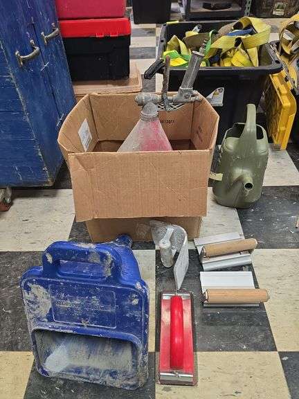 Texture gun, extra tank for texture gun, speciality trowels, drywall sander image