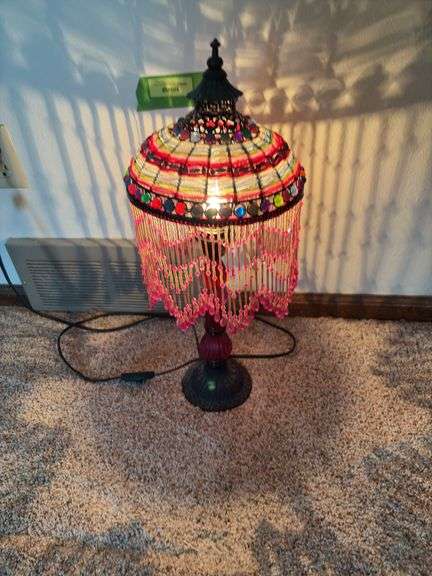 22” tall table lamp with beaded shade image