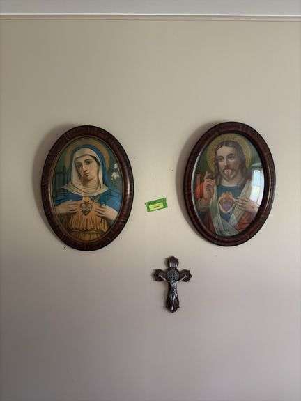 22x16 oval framed Jesus & Mary, St Benedict crucifix image