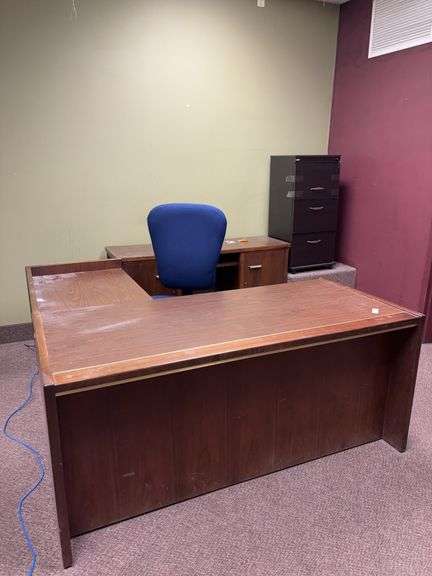 Desk, credenza, floor mat, chair, file cabinet (complete office) image