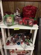 Shelf and all includes holiday decor, candles, jester music box, etc