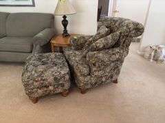 Flexsteel floral pattern chair and ottoman plus pillows