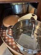 Kitchen utensils, vases, plastic storage, steamer pot, etc “B” cupboards