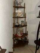 Solid cherry corner shelf with turned spindles and 5 tiers NO CONTENTS