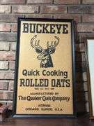16x27 framed Buckeye Quick Cooking Oats cardboard advertising poster
