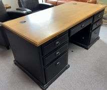 32D x 69L x 30H locking desk with 7 drawers and two pull out writing trays
