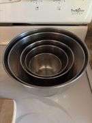 Stainless steel mixing bowls, mortar & pestle, cheese cutting board