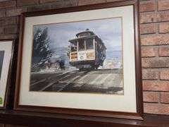 WE Ryan framed San Francisco trolley car print 34x29