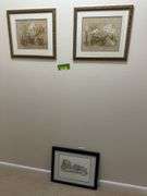 3pcs artwork and gold edged wall mirror