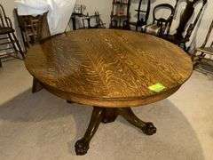 48” round oak table w/ (2) 12" leaves
