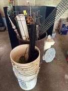 Yard decor, tomato cage, 5 gallon buckets, tree guards, trash can
