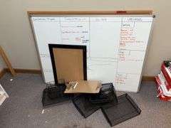 Desktop file holders, 48x35 corkboard, 48x35 whiteboard, 17x22 framed corkboard