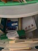 Office supplies, milk crate style bins and organizers